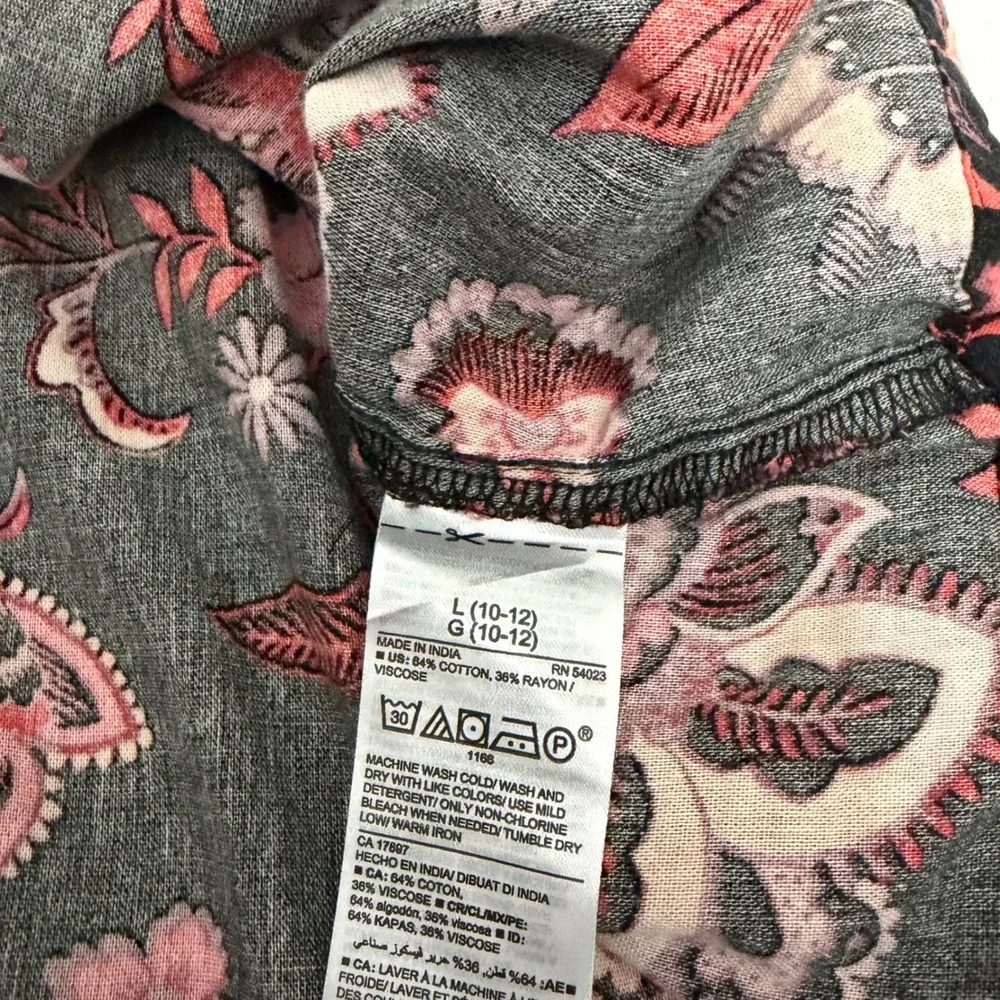 Old Navy Girls Large Floral Babydoll Dress‎ Black Pink 3/4 Sleeve Cotton Mix